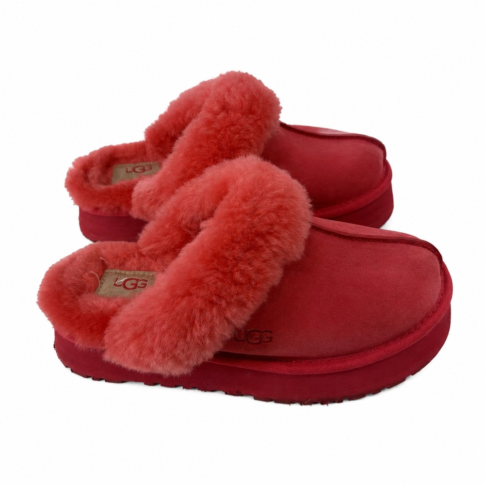 UGG‎ Disquette Slippers Women 7 Pink Suede Sheepskin Platform Clogs Slides